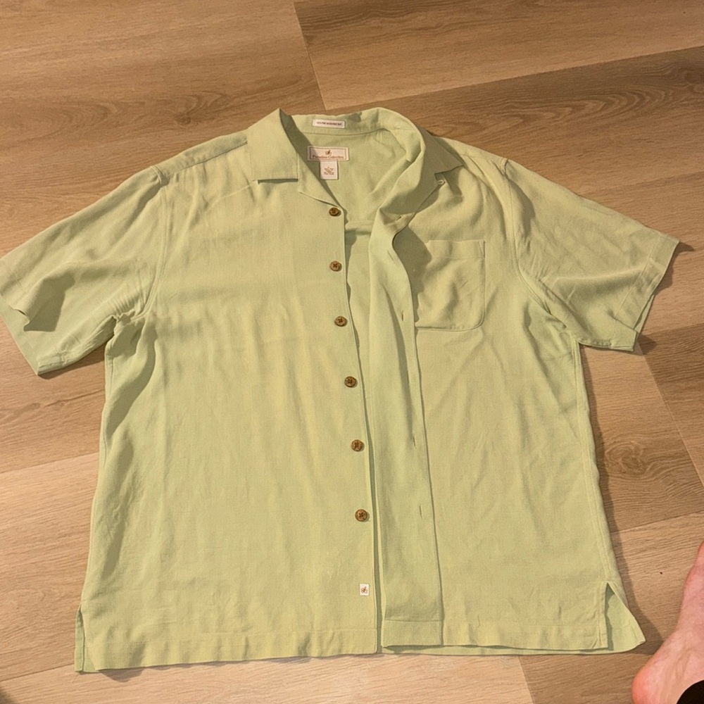 Green Button Down 100 percent silk